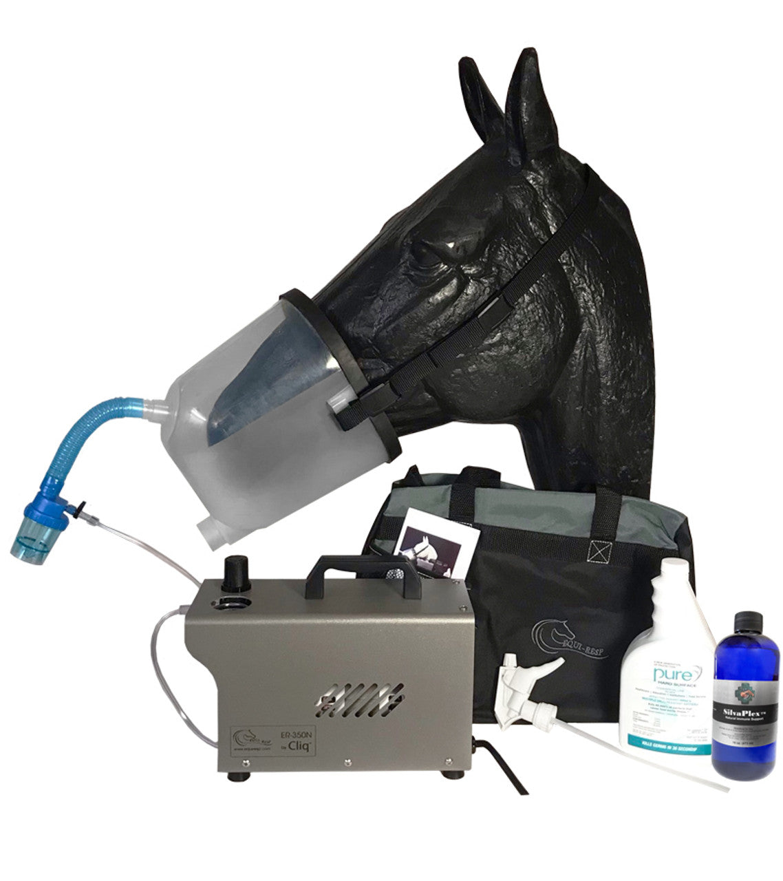 horse equine nebulizer unit on black horse display for sale with parts and components