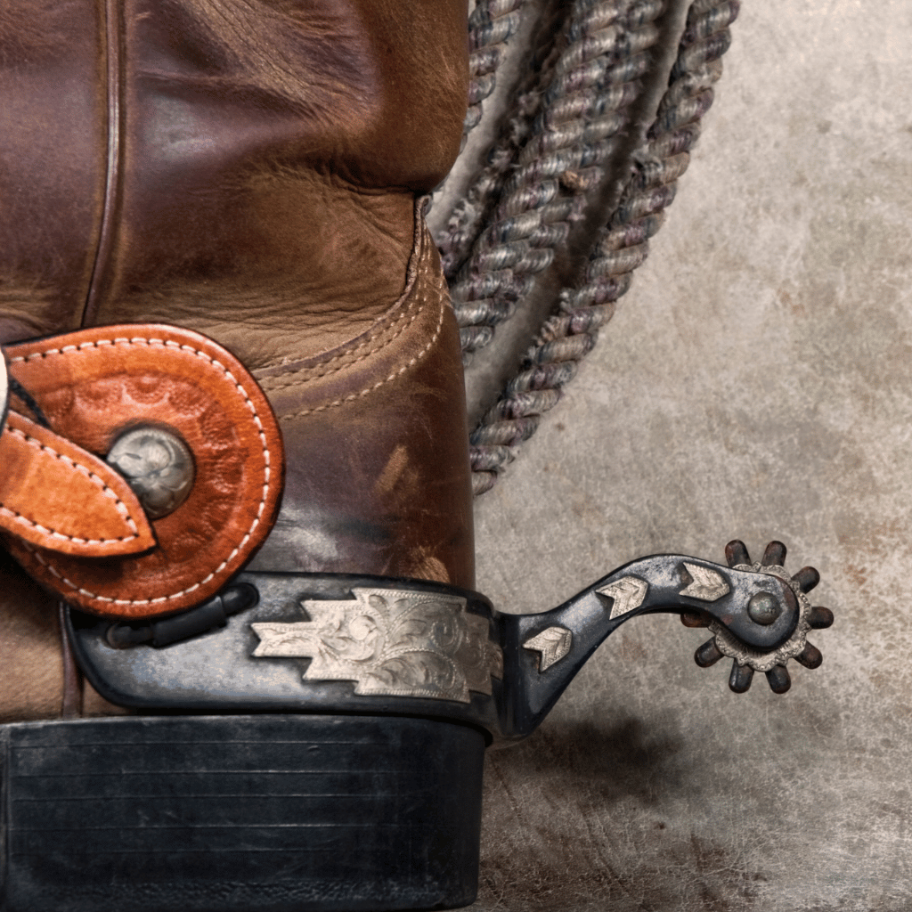 Western Spur Straps On Cowboy Boots With Black Western Spur