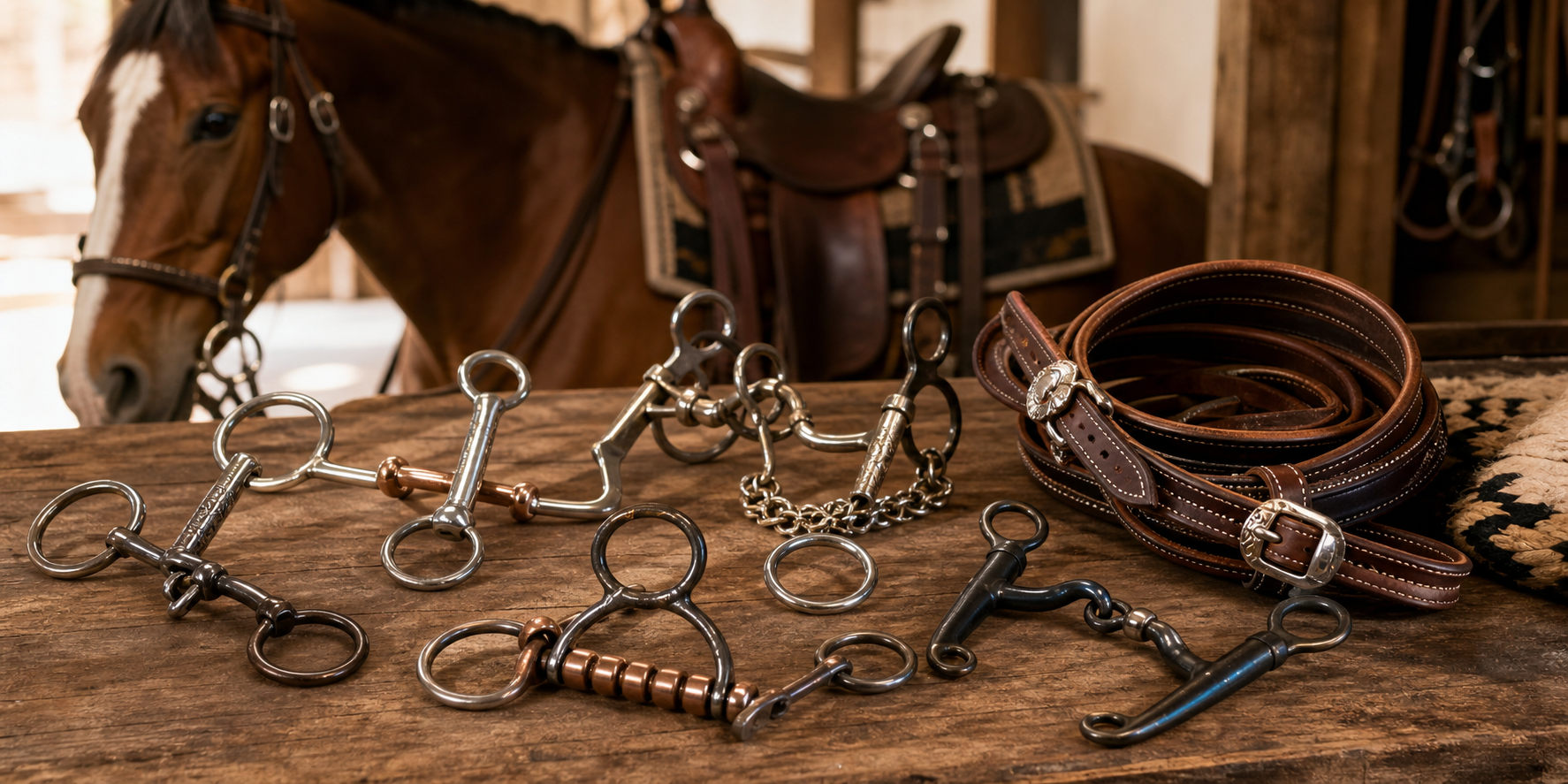 Western horse bits collection with bits and bridle tack for sale