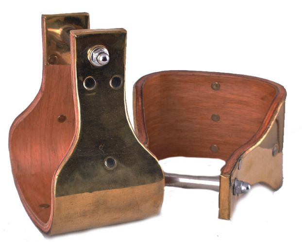 Polished Brass Stirrups collection image featuring #22166-40B: Showman ® Polished Brass covered wood stirrups with 4" tread
