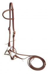 Work and Harness Leather collection image featuring #14420: Showman ® Harness Leather One Ear Headstall with 5" mouth O-ring snaffle bit and slobber st