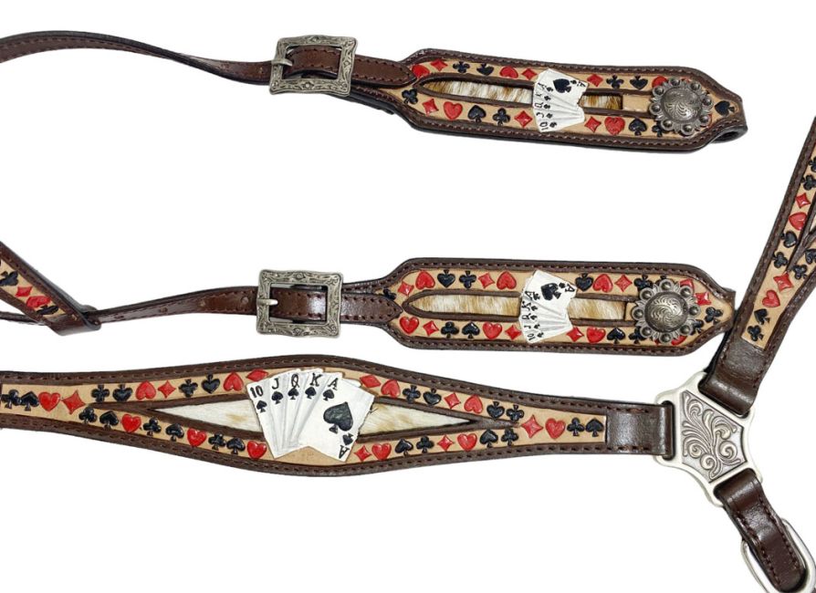 Showman 'Royal Flush' One Ear Headstall and Breast Collar Set