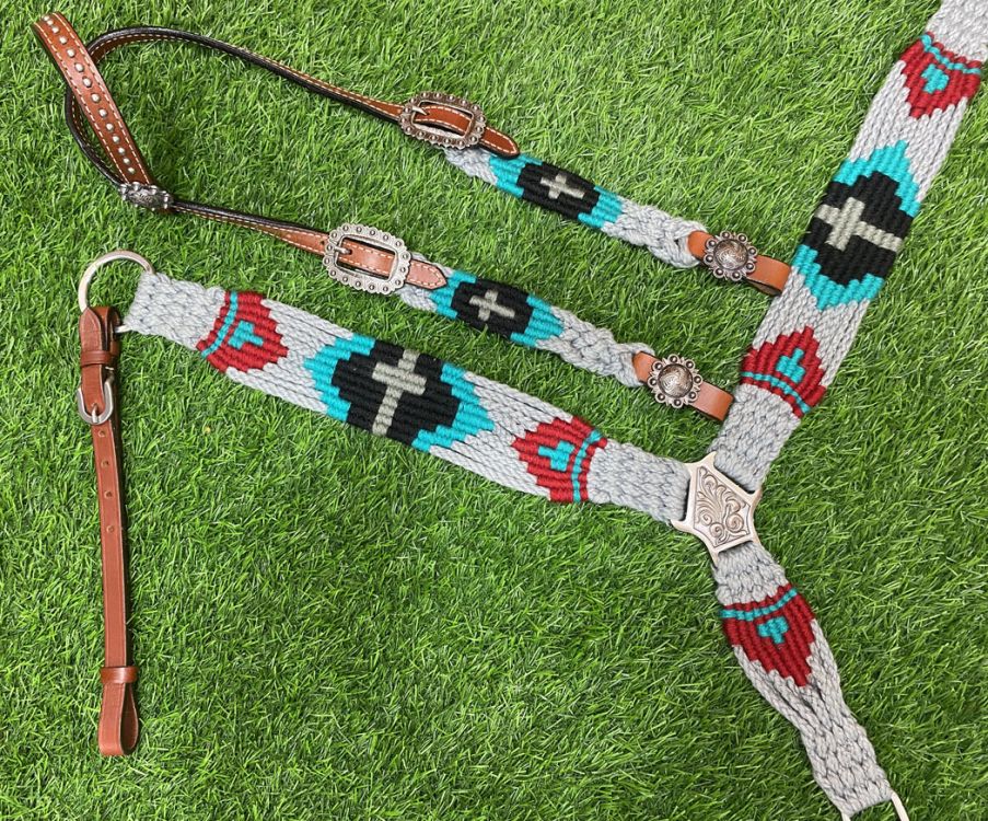 Showman Corded One Ear Headstall and Breast Collar Set - Cross