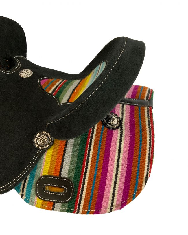 12" Double T Youth Black Roughout Barrel Saddle with Serape Wool Rug Accents