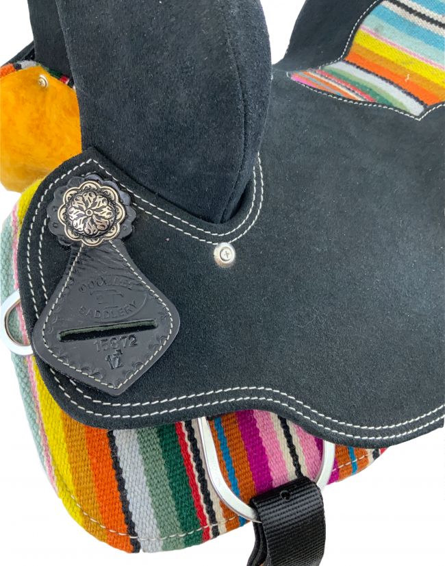 12" Double T Youth Black Roughout Barrel Saddle with Serape Wool Rug Accents