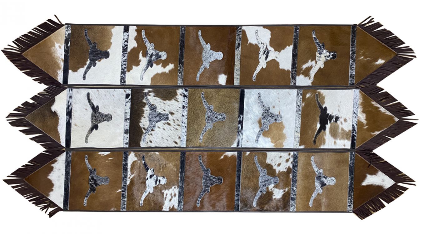 Hair on Cowhide Table Runners with Steer Head Pattern
