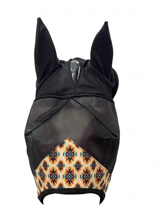 Showman Aztec print accent horse size fly mask with ears Cream, Yellow, Blue, and Red