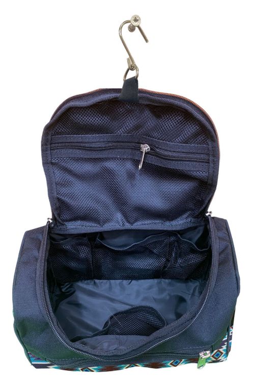 Showman Gray Blue Aztec Print Hanging Toiletry Bag - Gray/Brown/Blue