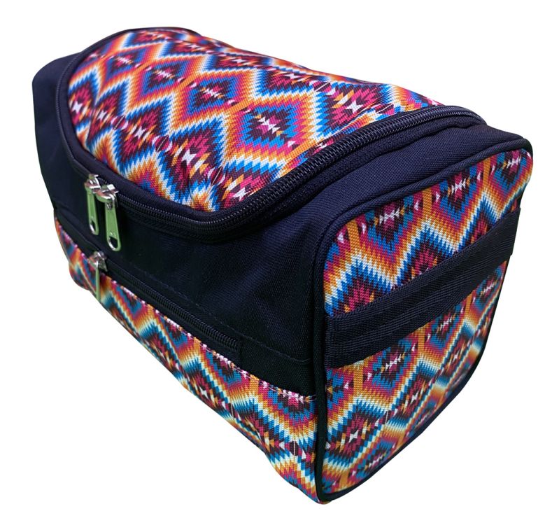 Showman Bright Pink Aztec Print Hanging Toiletry Bag - Blue/Pink/Orange/White