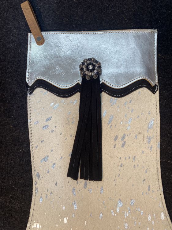 Showman Silver Acid Wash Cowhide Leather Christmas Stocking