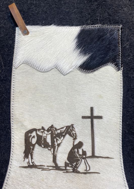 Showman Praying Cowboy Natural Cowhide Christmas Stocking