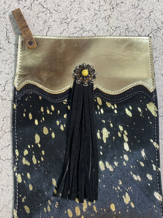 Showman Gold Acid Wash Cowhide Leather Christmas Stocking