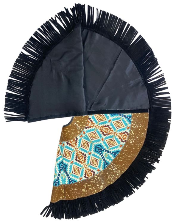 Showman Cowhide Leather Christmas Tree Skirt - Acid Wash/Aztec Inlay