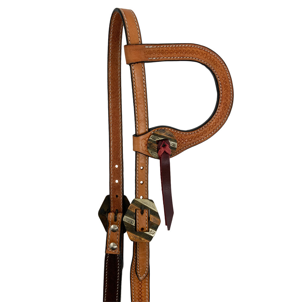 Showman One Ear Light Oiled Headstall with Square Tooling