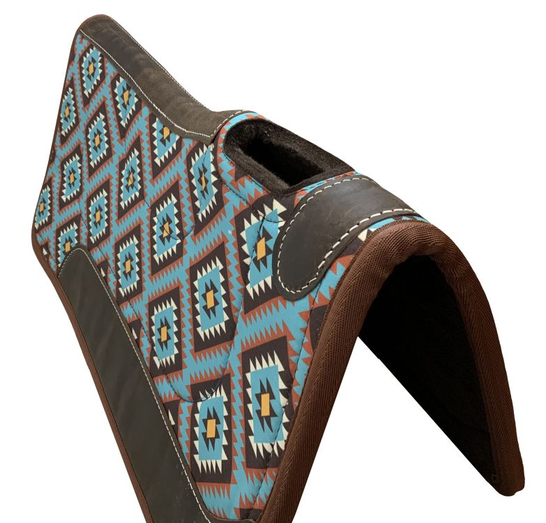 Showman 31" x 32" Printed Nylon Top Contoured Felt Bottom Saddle Pad - Teal Aztec