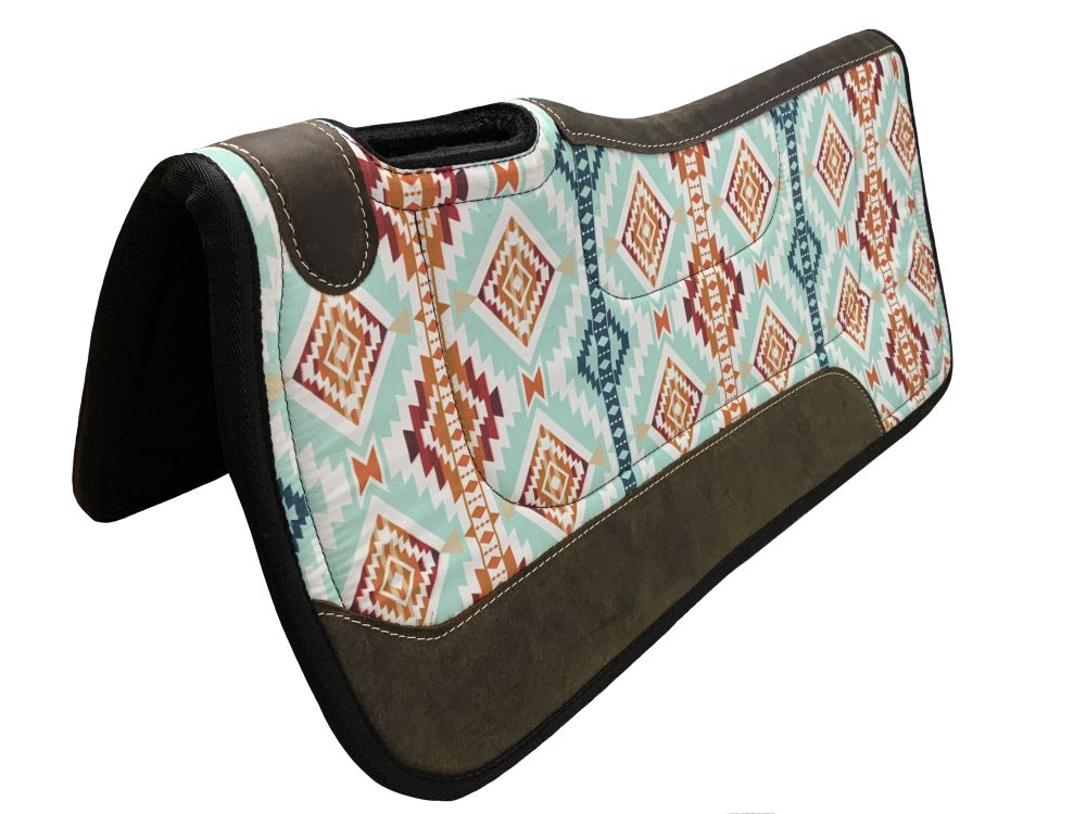 Showman 31" x 32" Nylon Printed Top Contoured Felt Bottom Saddle Pad - Aqua Aztec