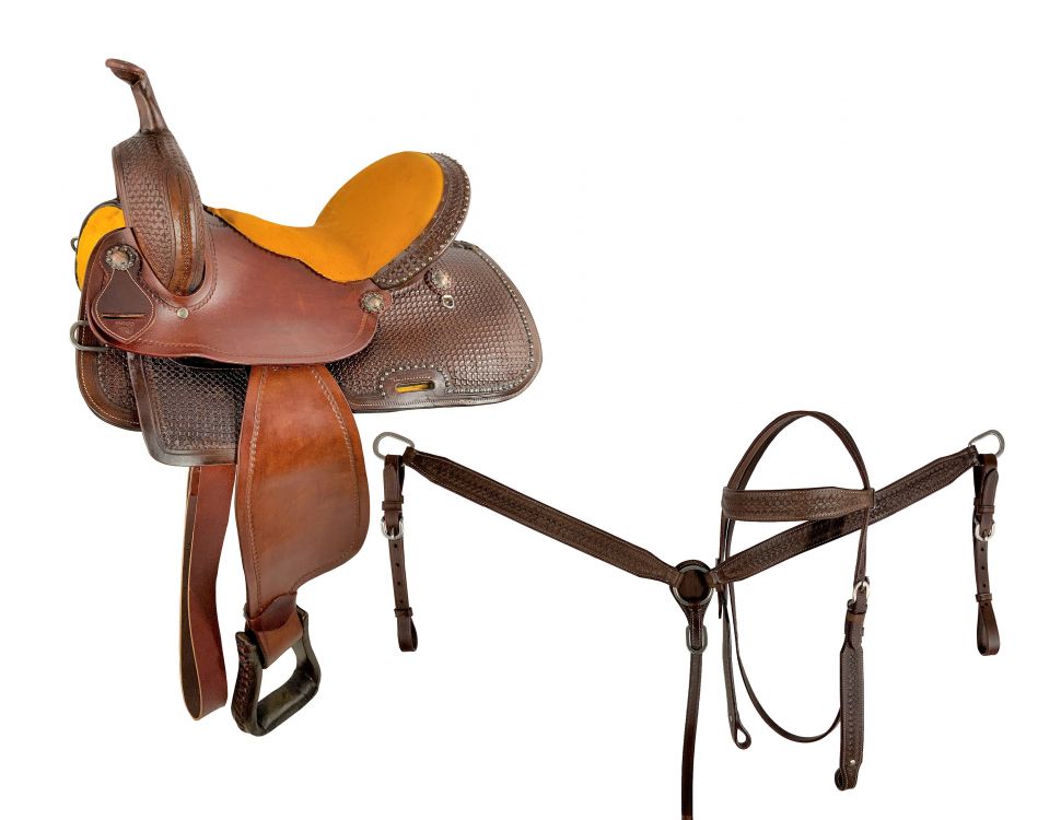 15" Economy Barrel Style Saddle Set with basket stamp tooling
