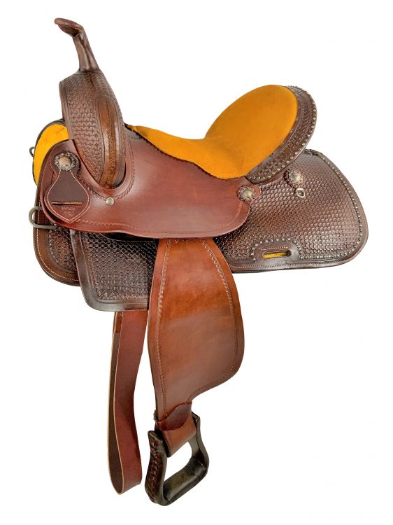 15" Economy Barrel Style Saddle Set with basket stamp tooling