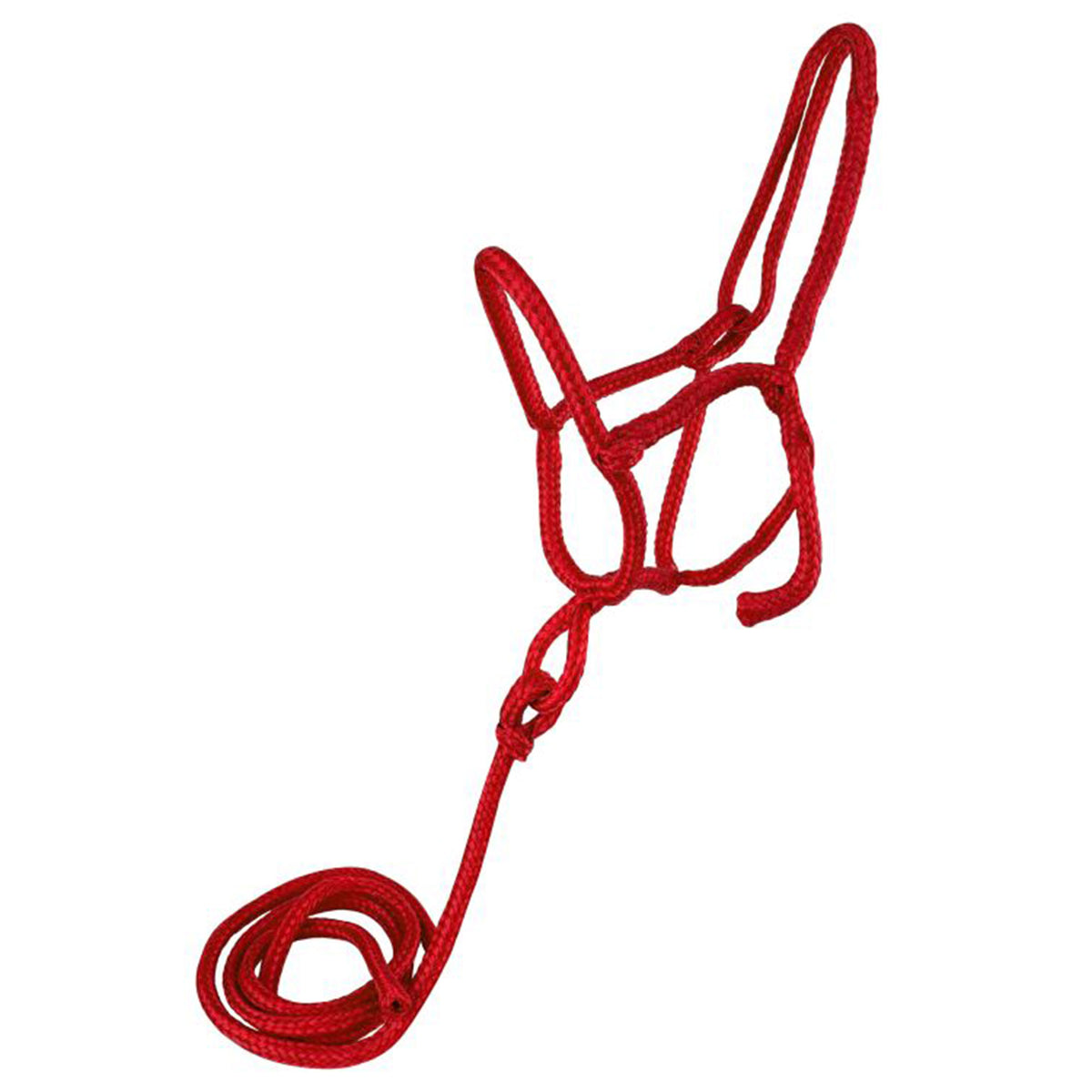 #6803 red average horse size nylon rope shipping halter with removable lead