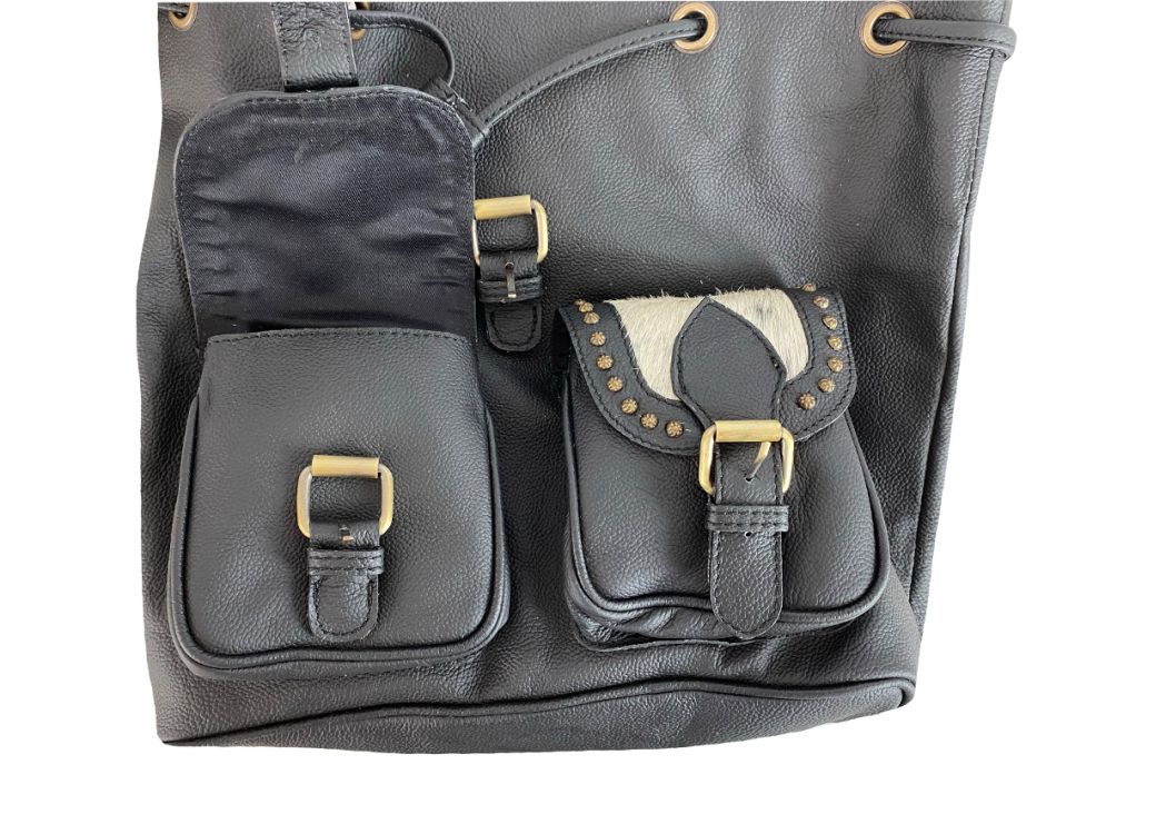 Klassy Cowgirl Genuine Hair-on Cowhide Leather Flap Drawstring Backpack