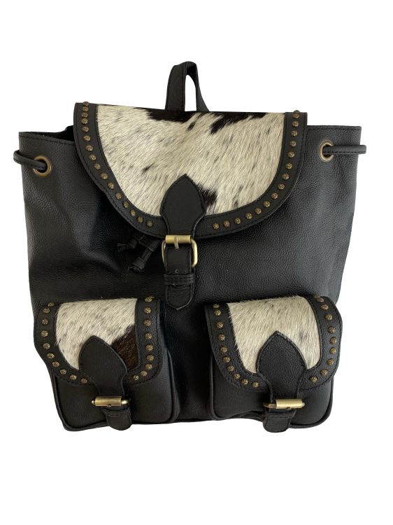 Klassy Cowgirl Genuine Hair-on Cowhide Leather Flap Drawstring Backpack