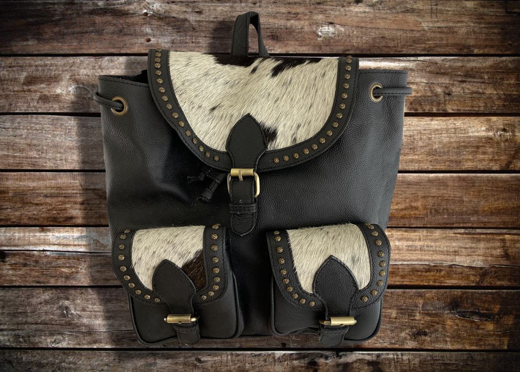 Klassy Cowgirl Genuine Hair-on Cowhide Leather Flap Drawstring Backpack