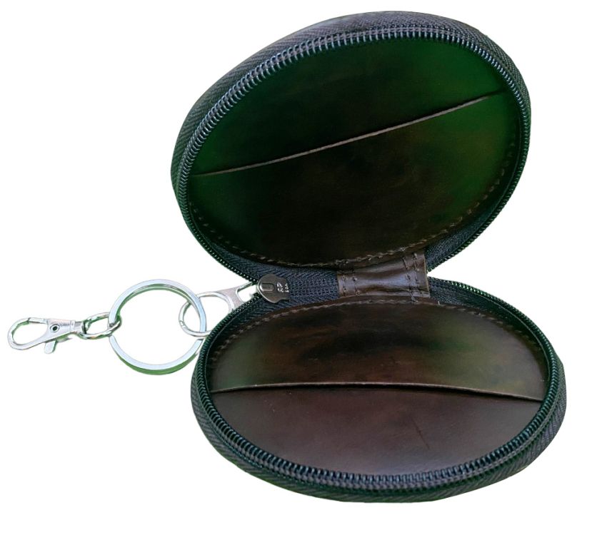 Rainbow Acid Wash Hair on Cowhide Round Clip Key-chain Wallet Pouch