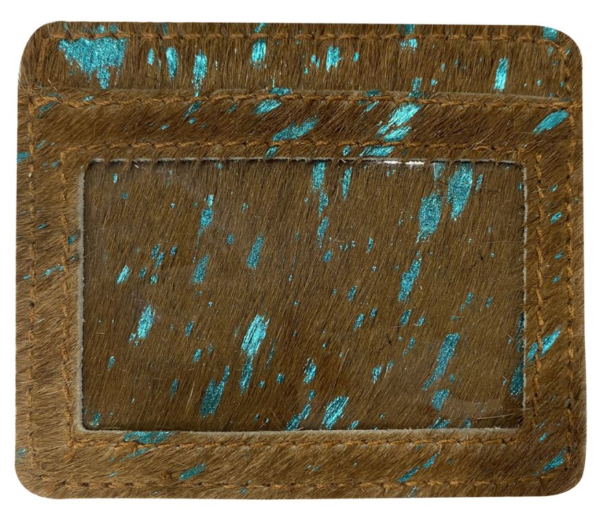 Brown and Teal Acid Wash Hair on Cowhide Slim Card Wallet