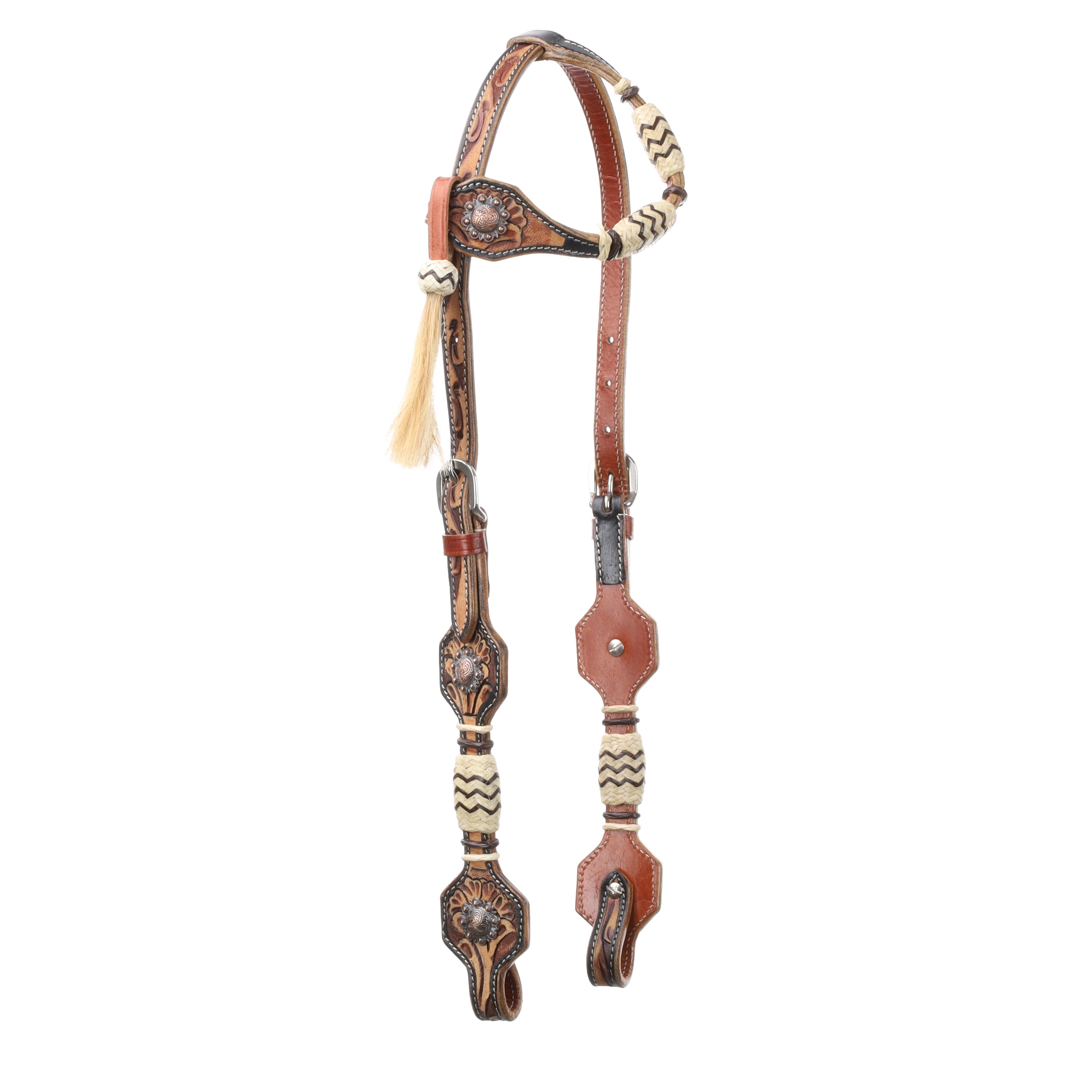 Showman One Ear Headstall and Breastcollar Set with Rawhide Accents