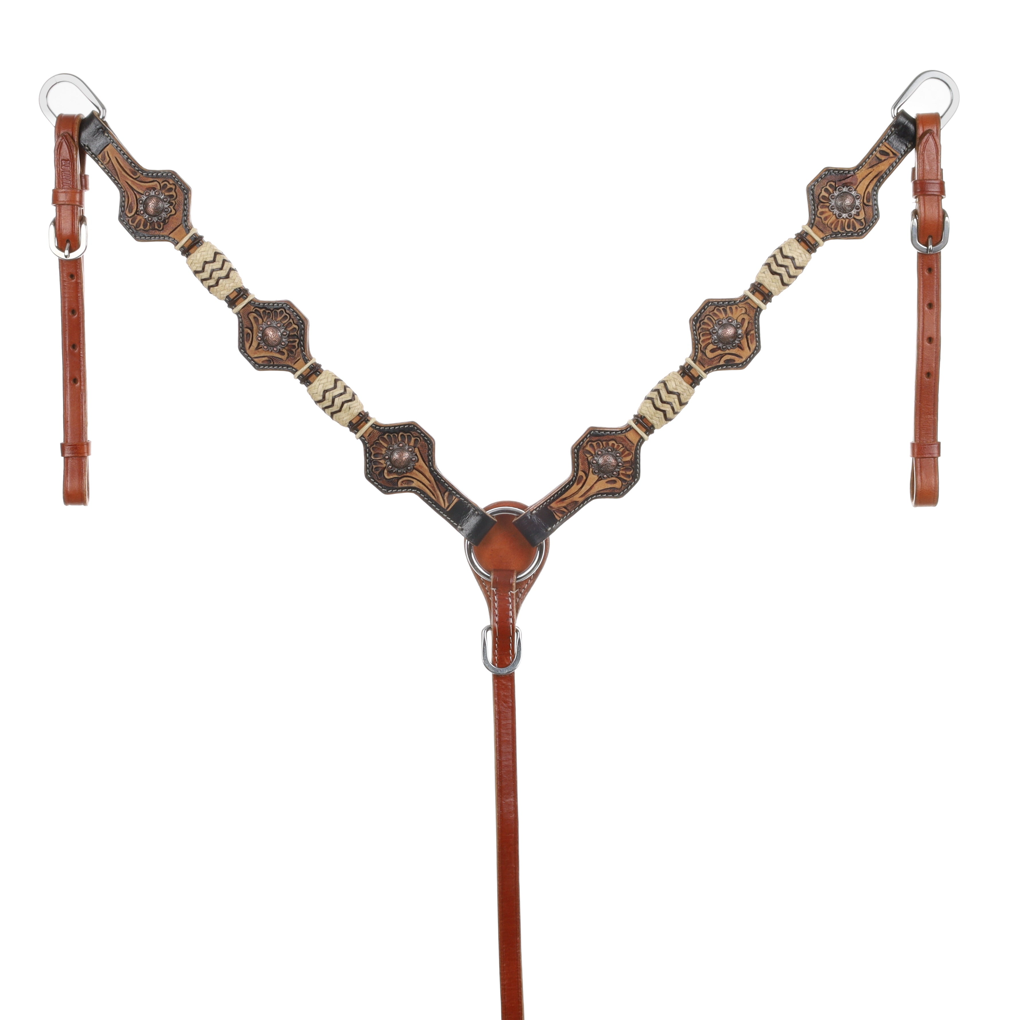Showman One Ear Headstall and Breastcollar Set with Rawhide Accents