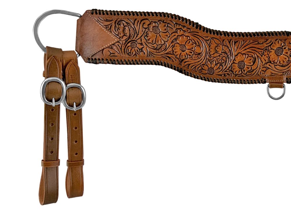 Showman Floral Tooled Medium Leather Tripping Collar with Black Whipstitching