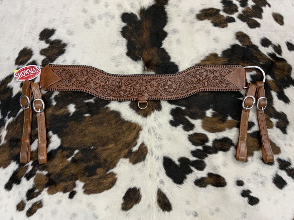 Showman Floral Tooled Medium Leather Tripping Collar with Black Whipstitching
