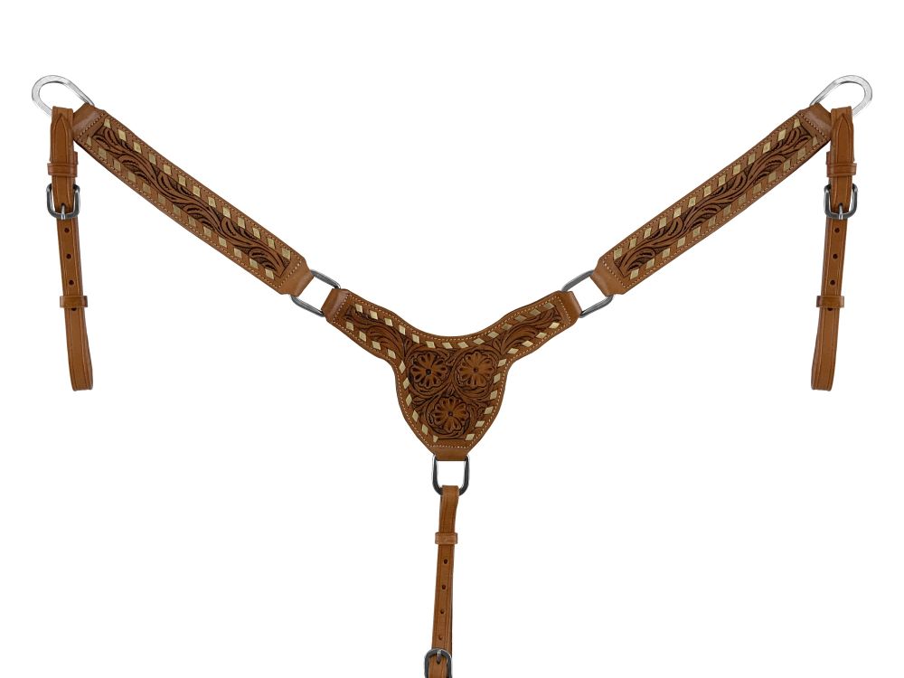 Showman Floral Rawhide Buckstitch Gladiator Style Browband Headstall and Breastcollar Set