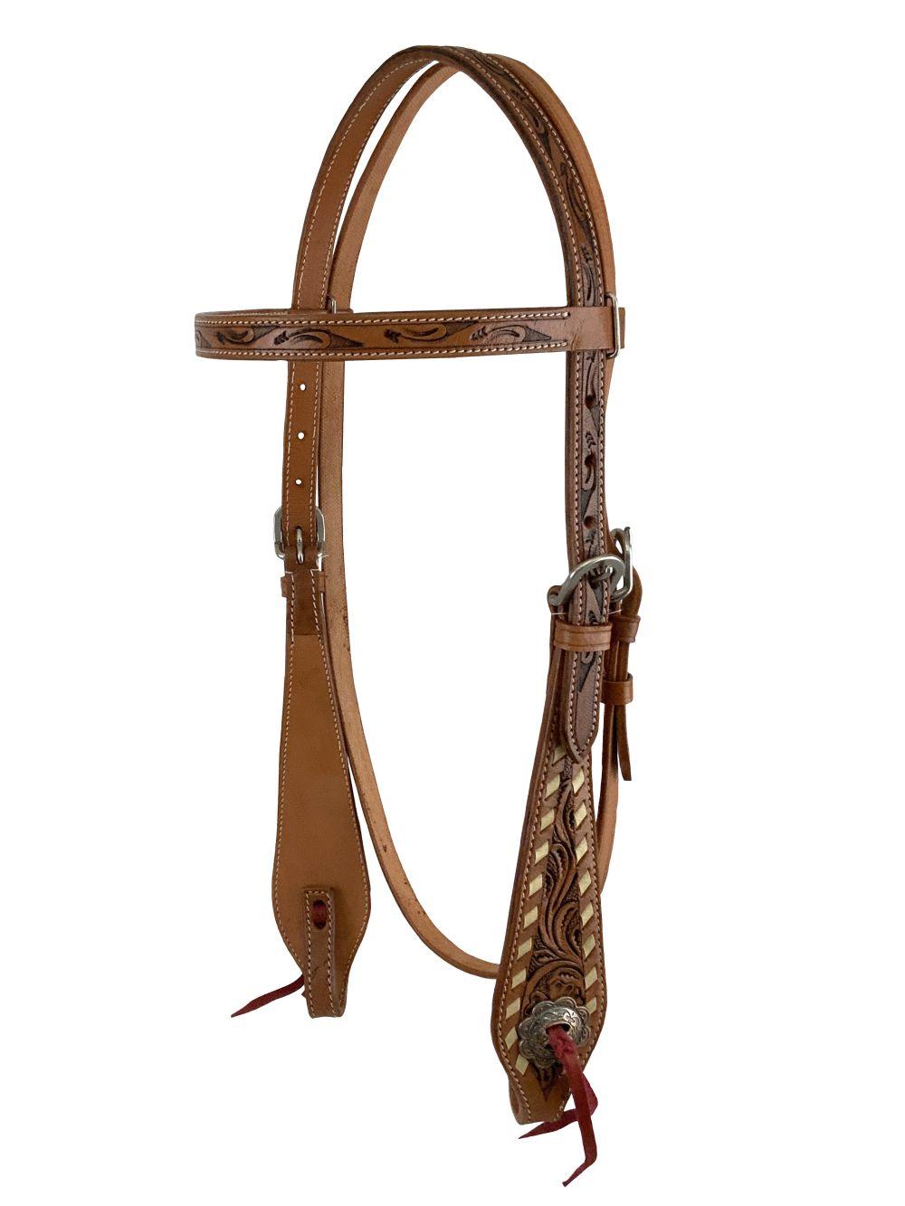 Showman Floral Rawhide Buckstitch Gladiator Style Browband Headstall and Breastcollar Set
