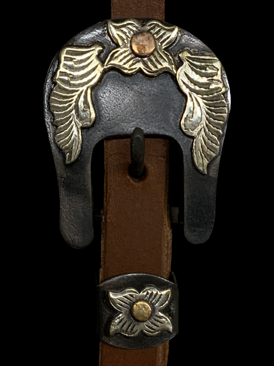 Showman Argentina Cow Leather One Ear Headstall with Silver Floral Overlayed Buckle