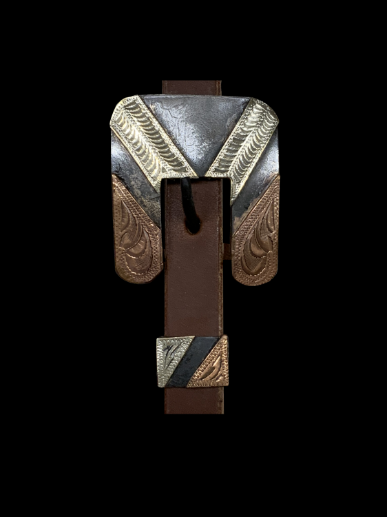 Showman Argentina Cow Leather One Ear Headstall with Silver and Copper Overlays