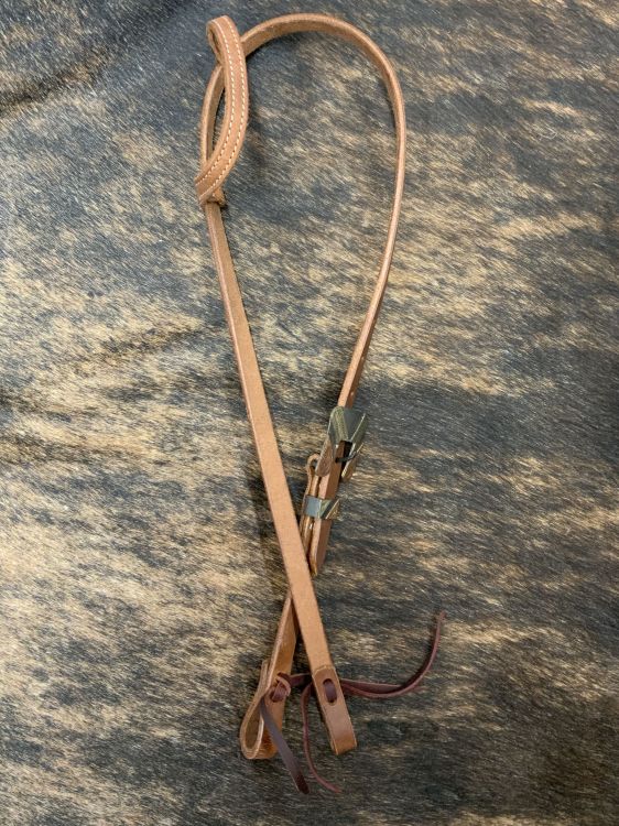Showman Argentina Cow Leather One Ear Headstall with Silver and Copper Overlays