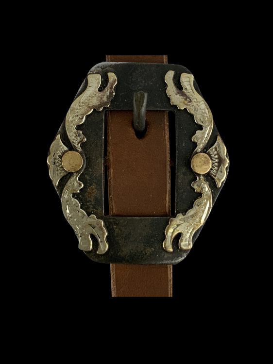 Showman Argentina Cow Leather One Ear Headstall with Silver and Copper Engraved Overlayed Buckle