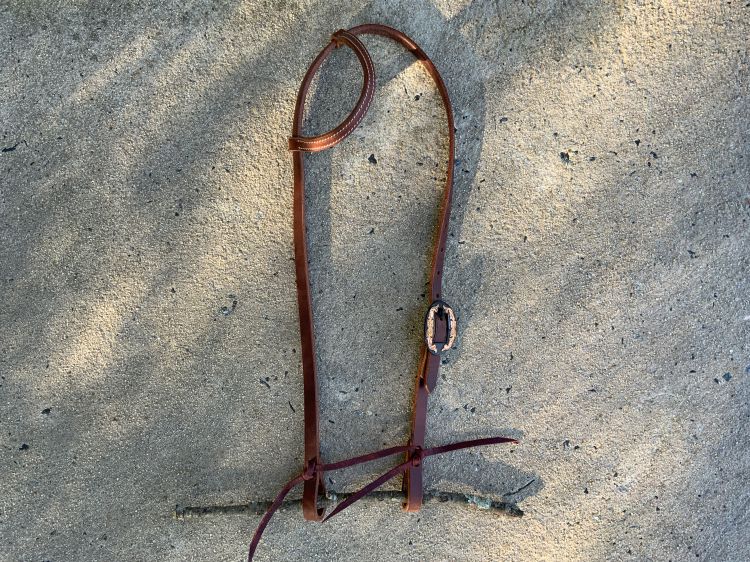 Showman Argentina Cow Leather One Ear Headstall With Round Copper Overlayed Buckle