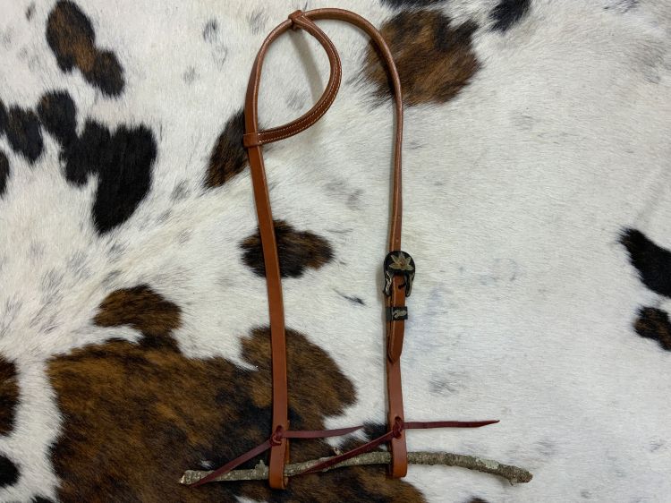 Showman Argentina Cow Leather One Ear Headstall With Gold and Copper Engraved Overlayed Buckle