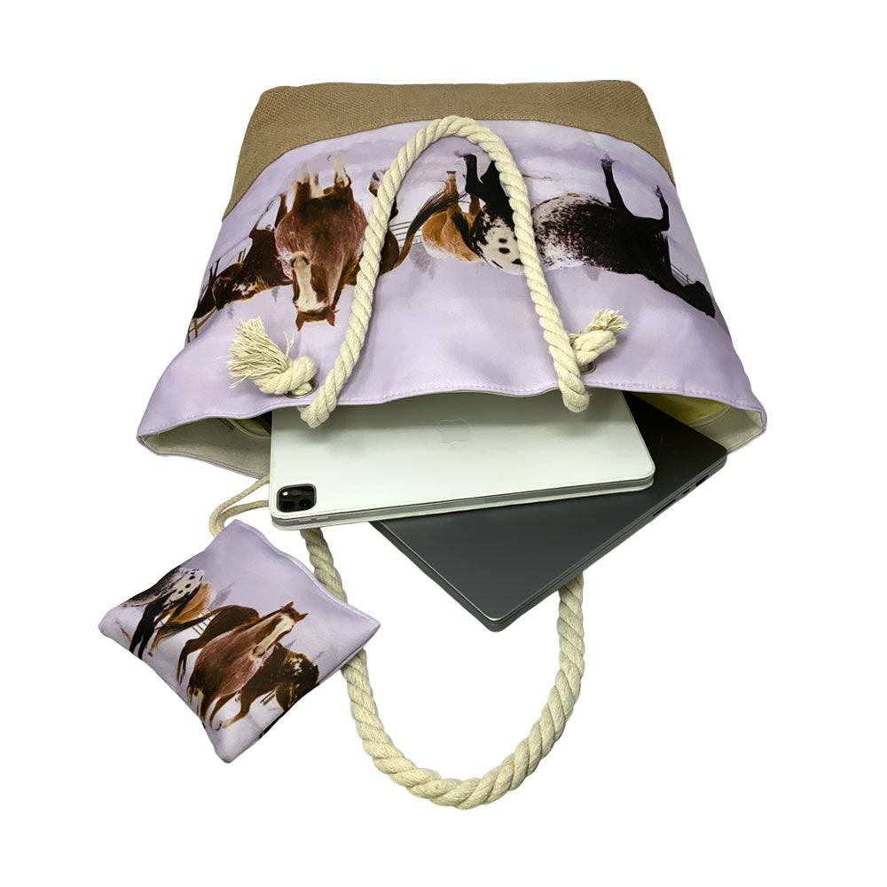 Snowy Steeds Medium Burlap Bottom Weekender Tote
