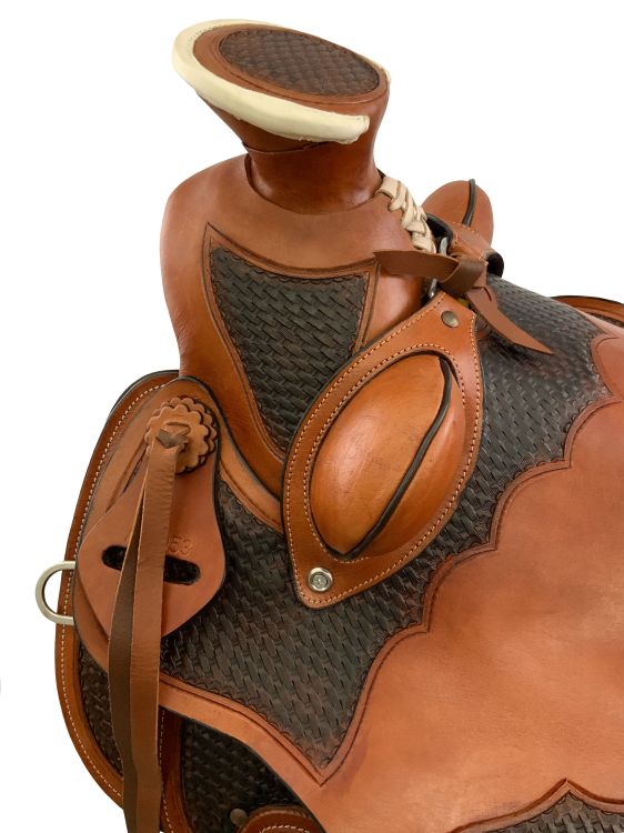 16" Rustic Rider Wade Style Saddle with Basketweave Tooling