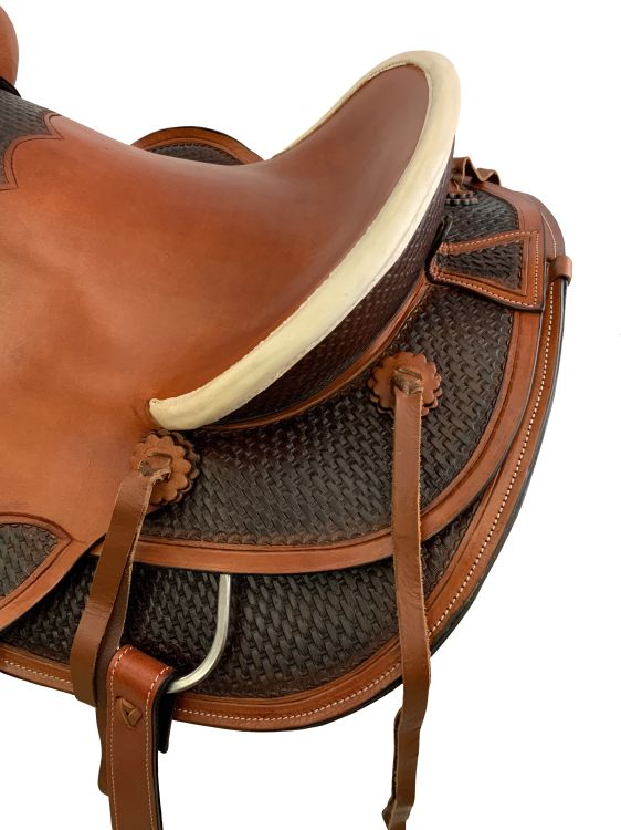 16" Rustic Rider Wade Style Saddle with Basketweave Tooling