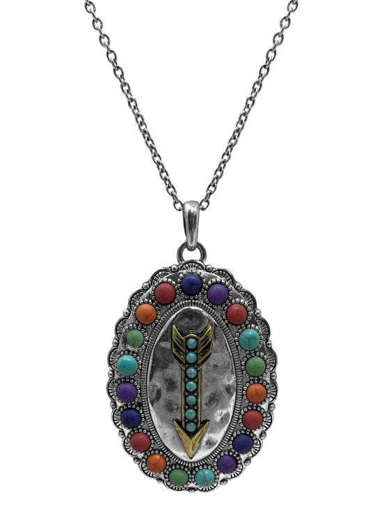Western Style Arrow Pendant Necklace and Earrings Set