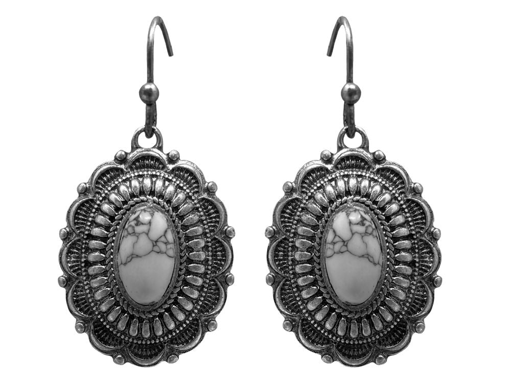 Western Statement Stone Concho Pendant Necklace and Earrings Set