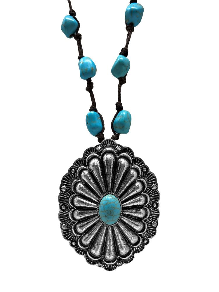 Western Statement Turquoise Stone Necklace and Earrings Set