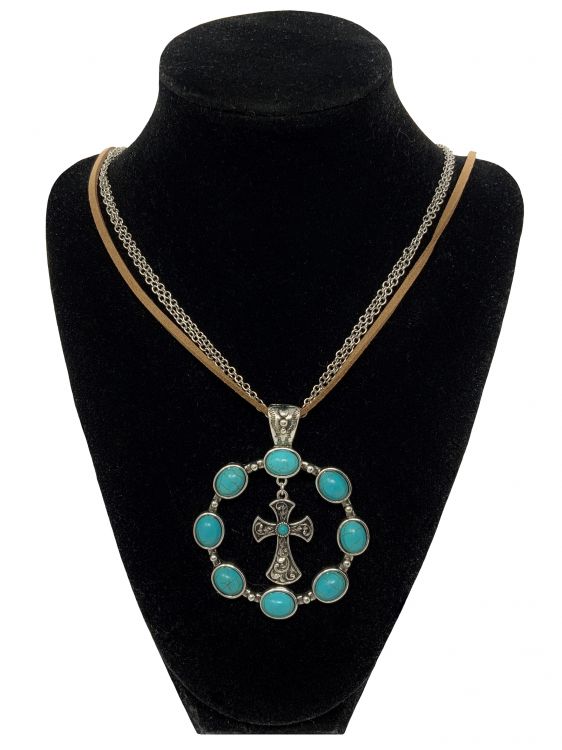 Turquoise cross earring and round necklace set