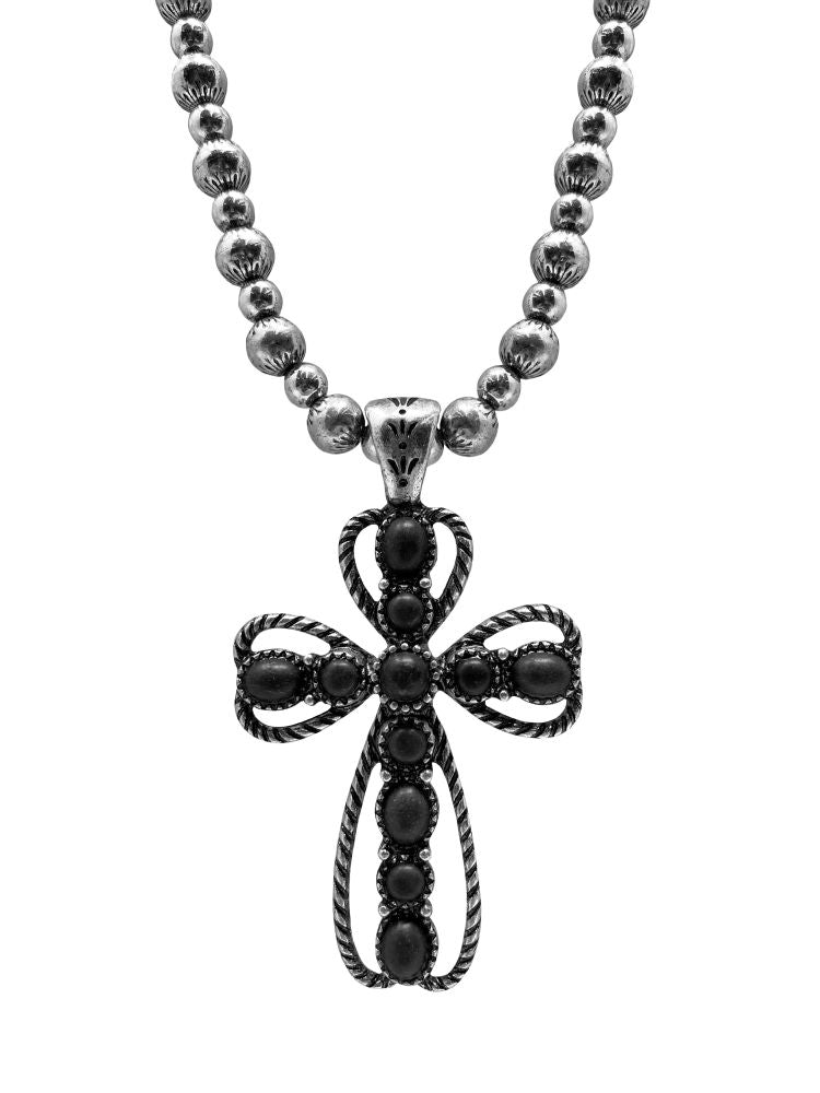 Western Statement Silver Cross Necklace and Earrings Set