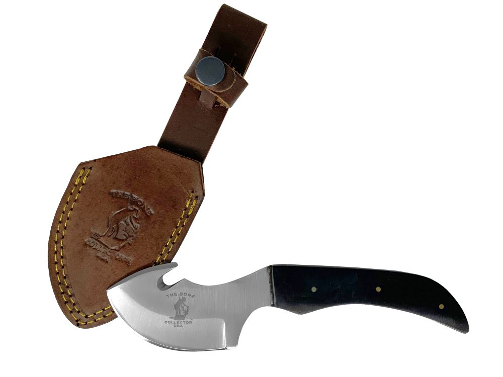 Bone Collector Gut Hook Blade Skinning /Hunting Knife with Brown Leather Sheath