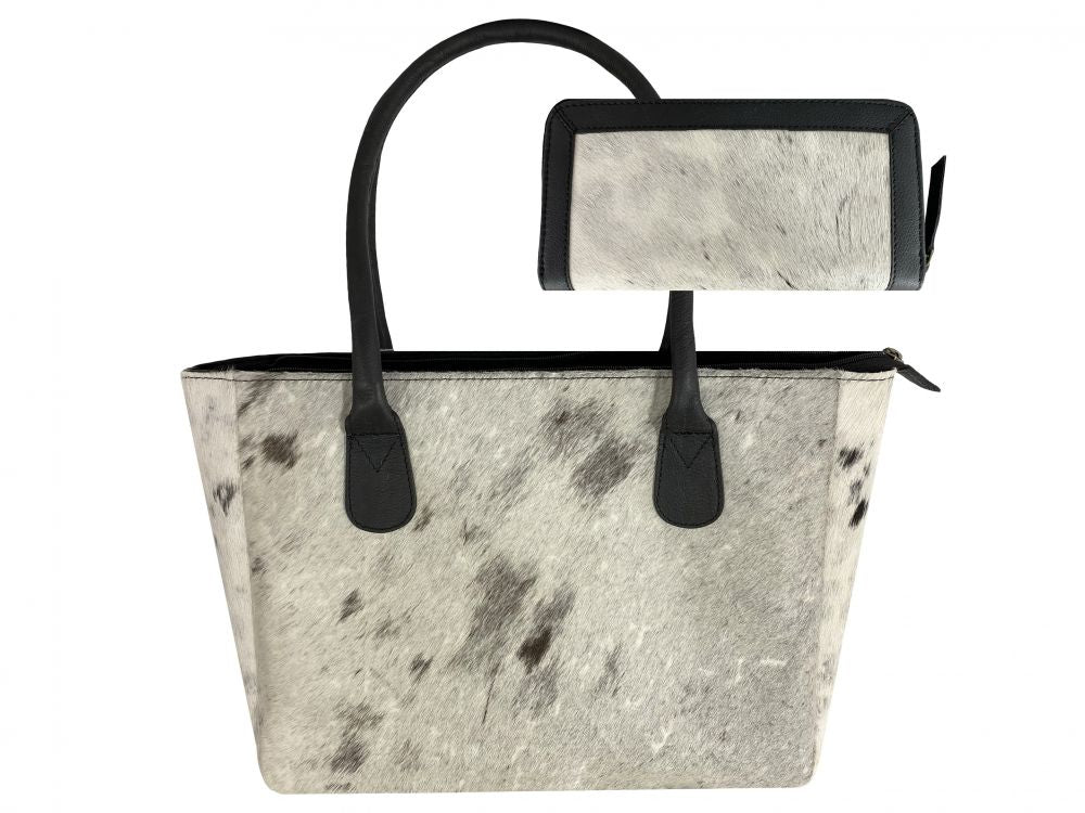 Showman Black & White Hair on Cowhide Shoulder Bag and Wallet Set